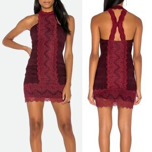 Free People Dress Women M Burgundy Red Natasha Lace Halter Bodycon Mini Party